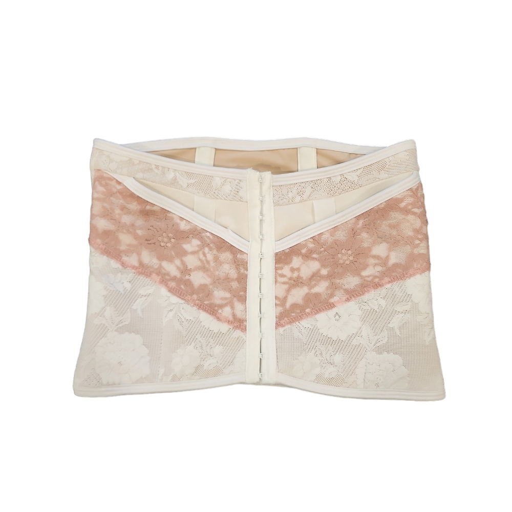 White pink lace corset waist trainer with pockets
